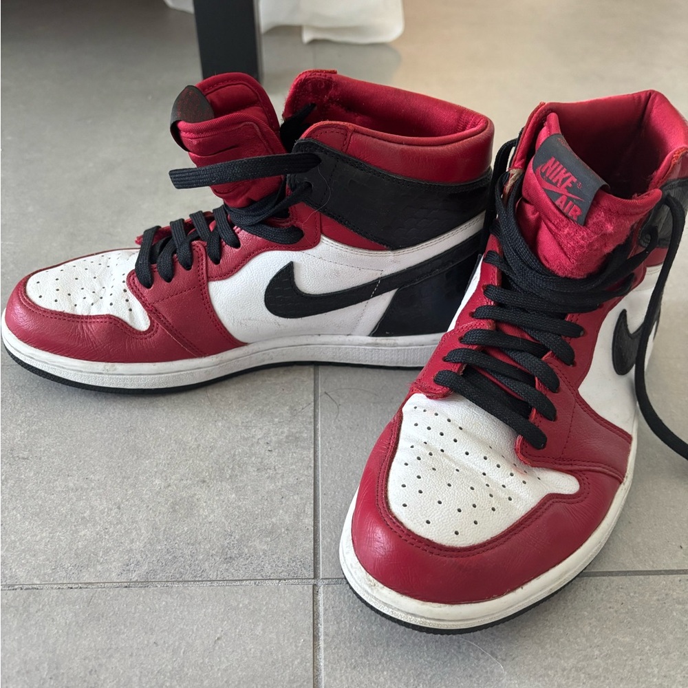 Nike Satin Snake Jordan 1’s Red and White Sneakers High-Top